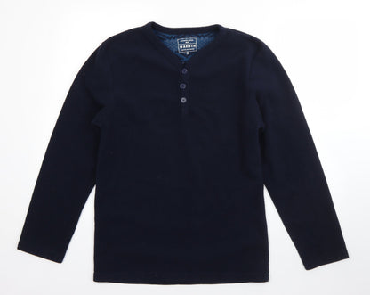 Preloved Preworn Mens Blue V-Neck  Polyester Pullover Jumper Size S - Front