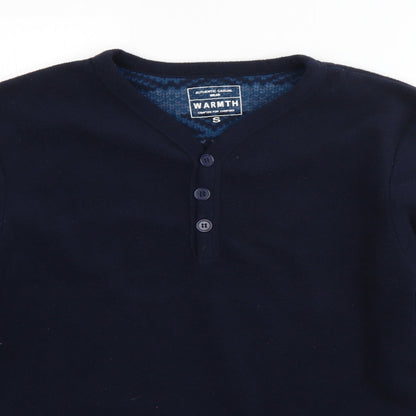 Preloved Preworn Mens Blue V-Neck  Polyester Pullover Jumper Size S - Detail