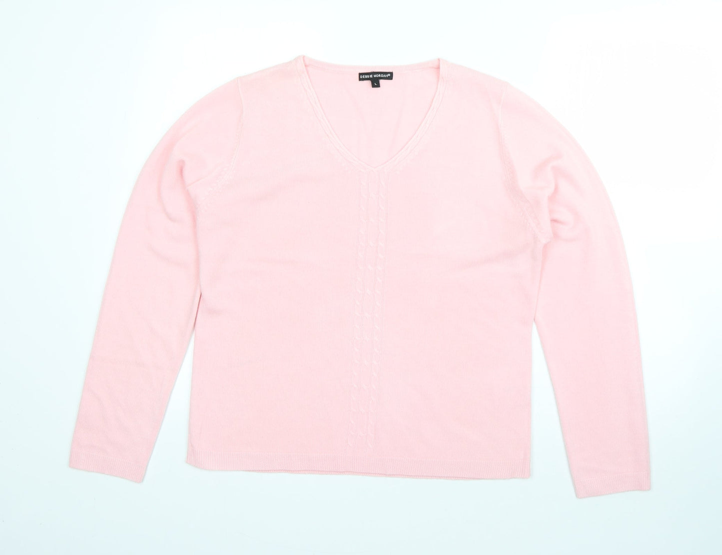 Debbie Morgan Womens Pink V-Neck  Acrylic Pullover Jumper Size L