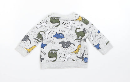 Preloved F&F Boys Grey  Cotton Pullover Jumper Size 0-3 Months   - dinosaurs - Back