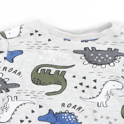 Preloved F&F Boys Grey  Cotton Pullover Jumper Size 0-3 Months   - dinosaurs - Detail