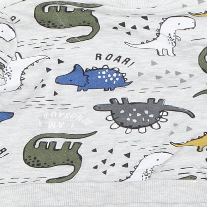 Preloved F&F Boys Grey  Cotton Pullover Jumper Size 0-3 Months   - dinosaurs - Label