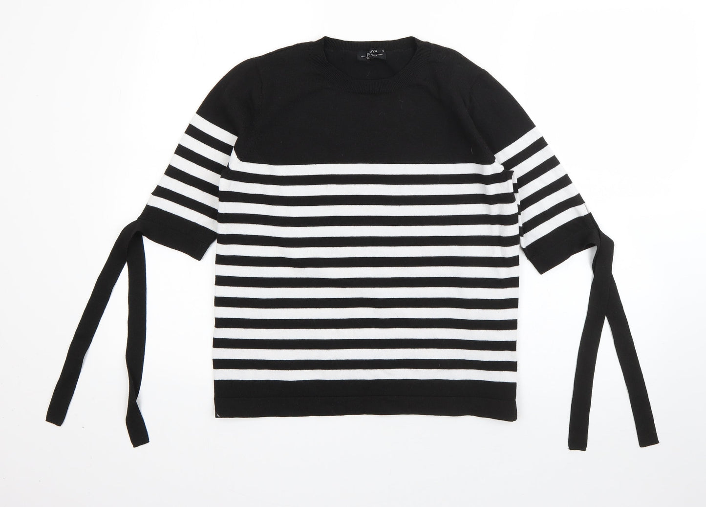 Papaya Womens Black Round Neck Striped Polyester Pullover Jumper Size 12