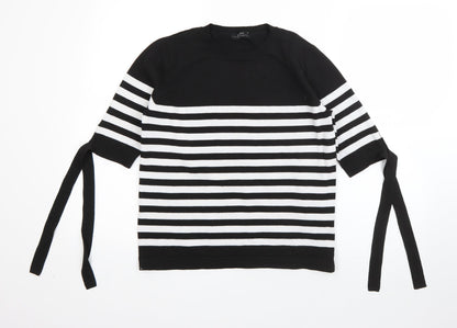 Preloved Papaya Womens Black Round Neck Striped Polyester Pullover Jumper Size 12 - Front