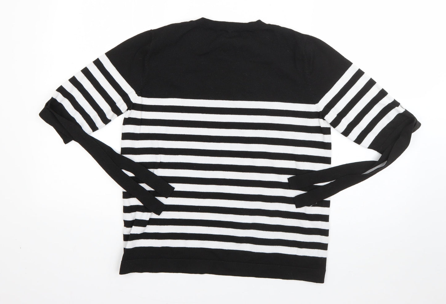 Papaya Womens Black Round Neck Striped Polyester Pullover Jumper Size 12