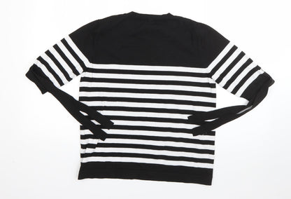 Preloved Papaya Womens Black Round Neck Striped Polyester Pullover Jumper Size 12 - Back