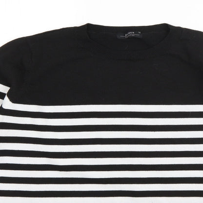 Preloved Papaya Womens Black Round Neck Striped Polyester Pullover Jumper Size 12 - Detail