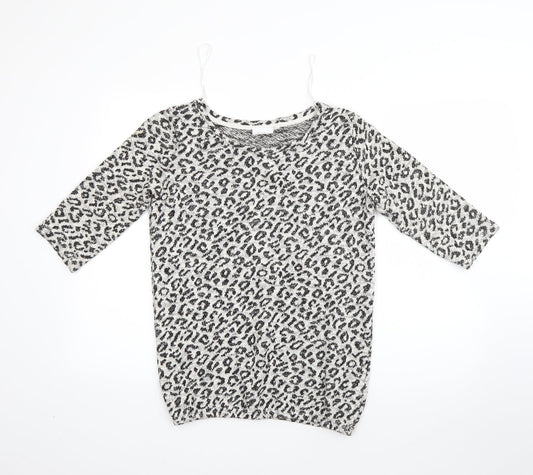 NEXT Womens White Round Neck Animal Print Polyester Pullover Jumper Size 10