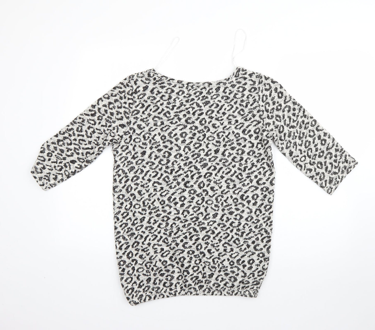NEXT Womens White Round Neck Animal Print Polyester Pullover Jumper Size 10