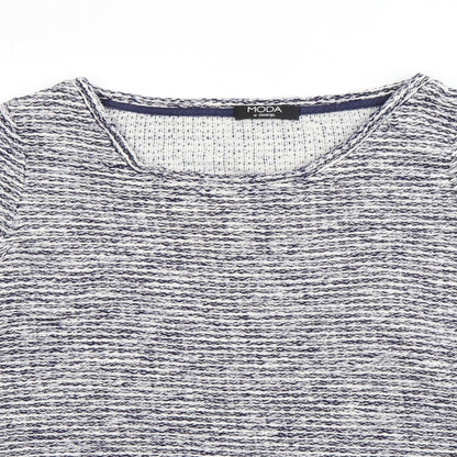 Preloved George Womens Blue Round Neck Striped Cotton Pullover Jumper Size 12 - Detail