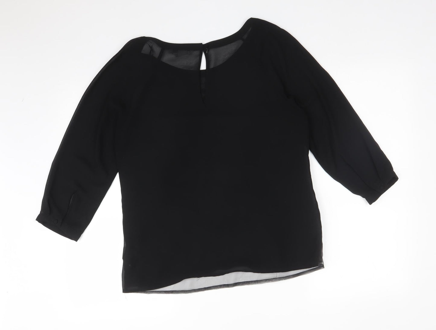 H&M Womens Black Floral Polyester Basic Blouse Size 10 Round Neck