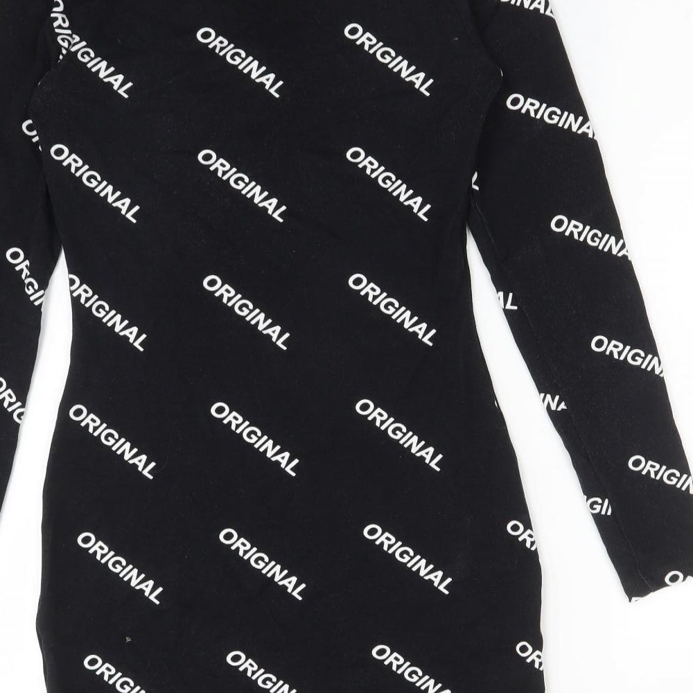 H&M Womens Black  Polyester Bodycon  Size 8  Mock Neck  - ORIGINAL