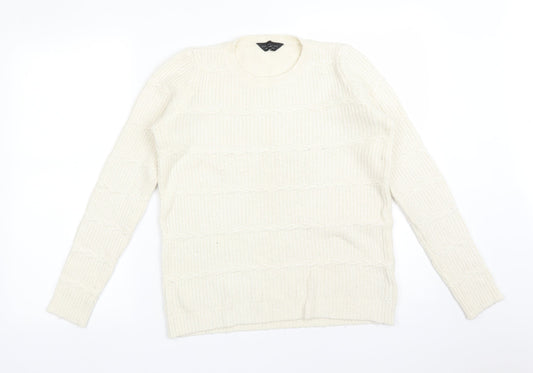 Dorothy Perkins Womens White Round Neck  Acrylic Pullover Jumper Size 10
