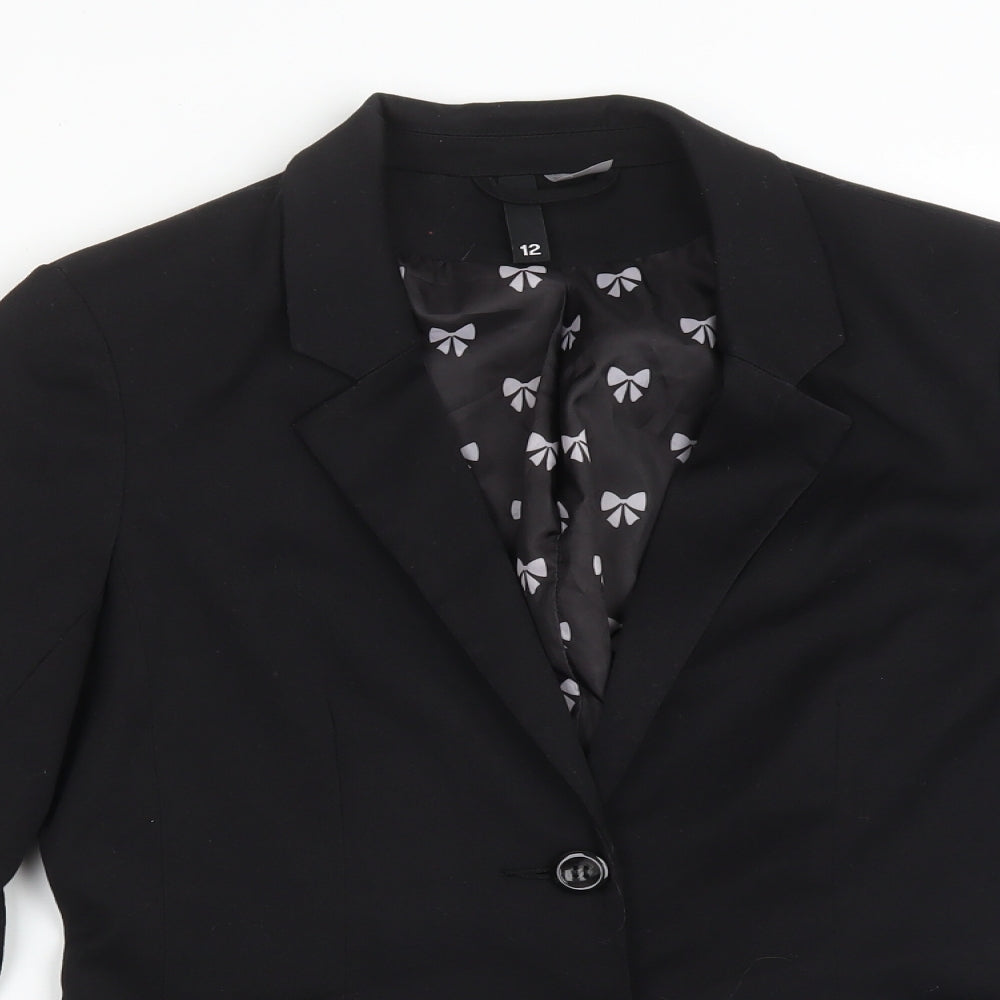H&M Womens Black  Polyester Jacket Suit Jacket Size 12