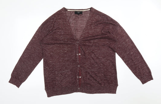 NEXT Womens Red V-Neck  Acrylic Cardigan Jumper Size 16