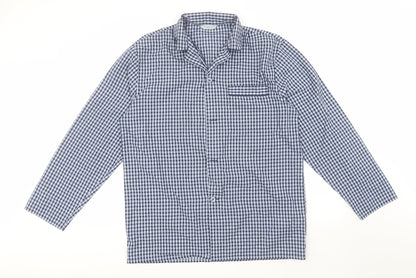 Preloved Marks and Spencer Mens Blue Plaid Polyester  Button-Up Size M Collared - Front