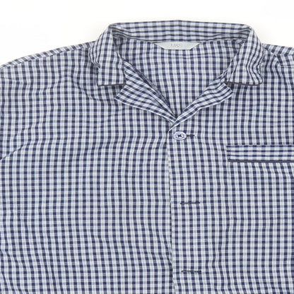 Preloved Marks and Spencer Mens Blue Plaid Polyester  Button-Up Size M Collared - Detail