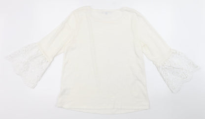 Preloved Cable & Gauge Womens Ivory Round Neck  Polyester Pullover Jumper Size L - Back