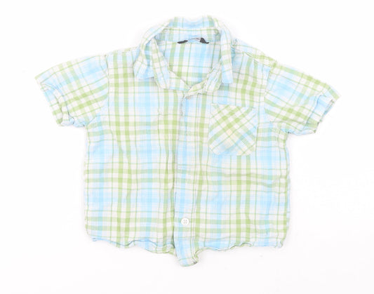George Baby Blue Plaid Cotton Basic Button-Up Size 12-18 Months Collared