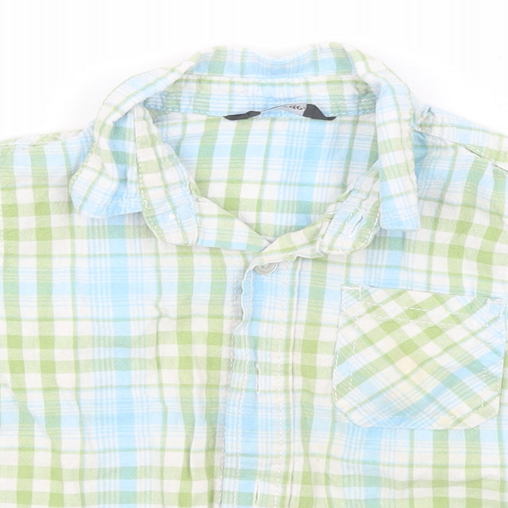 George Baby Blue Plaid Cotton Basic Button-Up Size 12-18 Months Collared