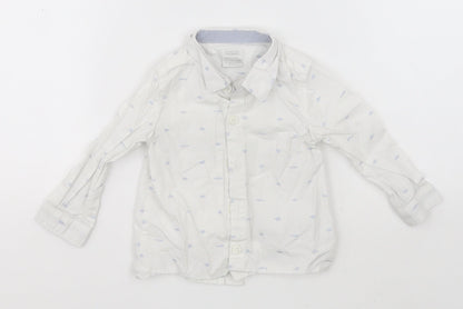 Preloved mamas & papas Girls White  Cotton Basic Button-Up Size 9-12 Months Collared  - Fish - Front