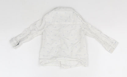 Preloved mamas & papas Girls White  Cotton Basic Button-Up Size 9-12 Months Collared  - Fish - Back