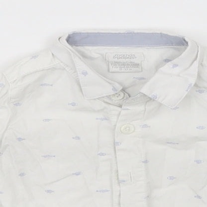 Preloved mamas & papas Girls White  Cotton Basic Button-Up Size 9-12 Months Collared  - Fish - Detail
