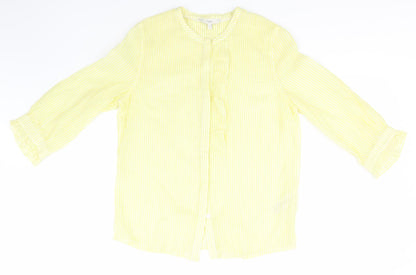 Preloved NEXT Womens Yellow Striped Cotton Basic Button-Up Size 6 Round Neck - Front