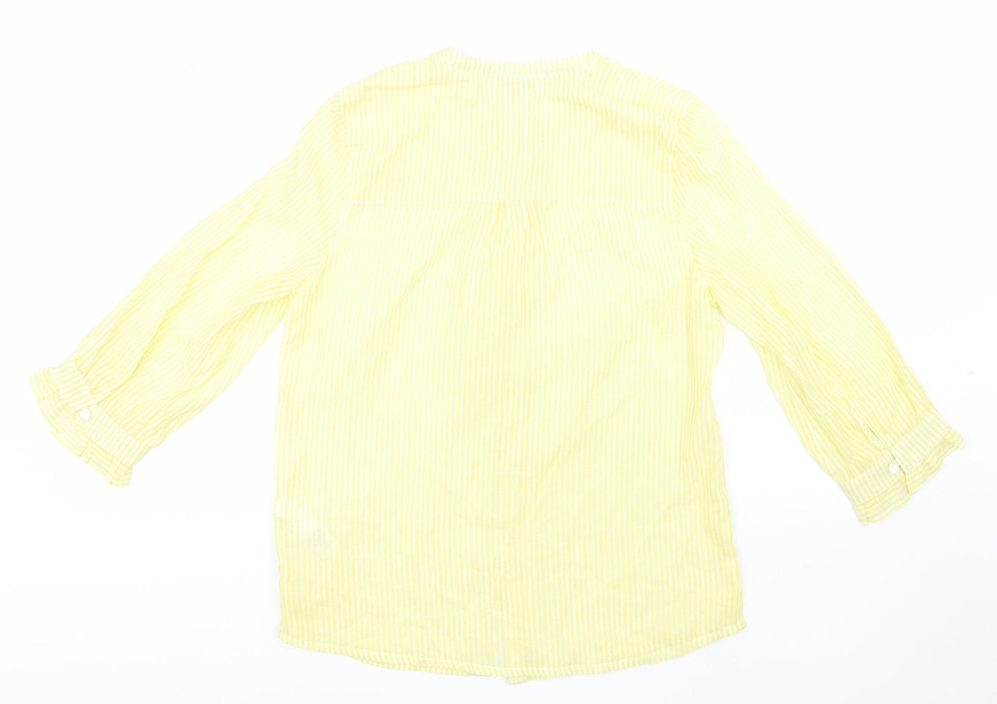 NEXT Womens Yellow Striped Cotton Basic Button-Up Size 6 Round Neck