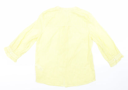 Preloved NEXT Womens Yellow Striped Cotton Basic Button-Up Size 6 Round Neck - Back