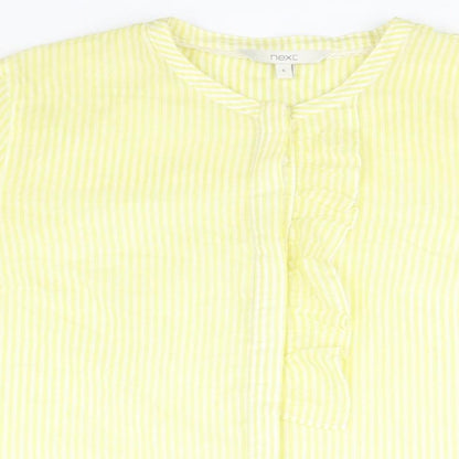 Preloved NEXT Womens Yellow Striped Cotton Basic Button-Up Size 6 Round Neck - Detail