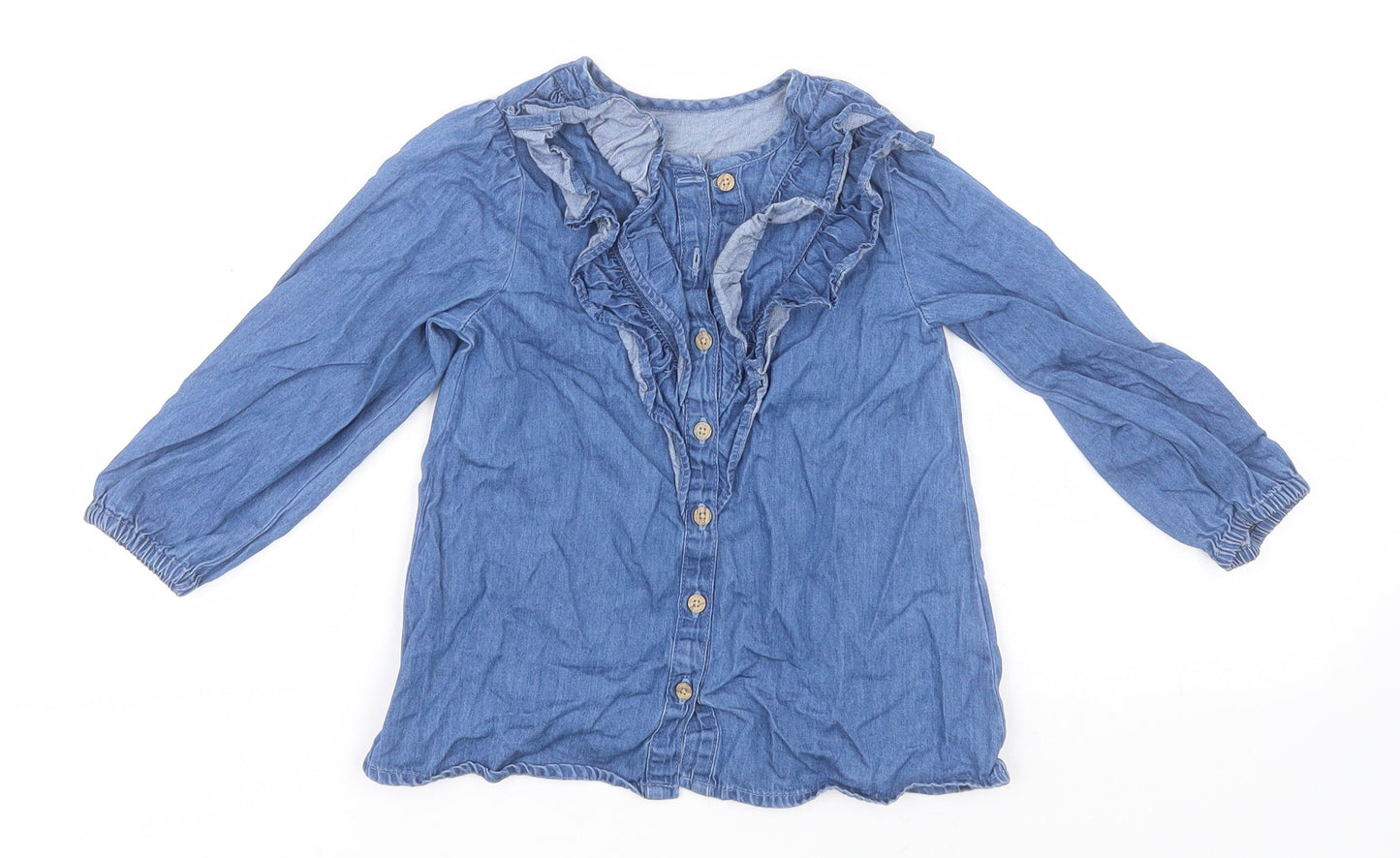 Matalan Girls Blue  Cotton Basic Button-Up Size 3-4 Years Crew Neck