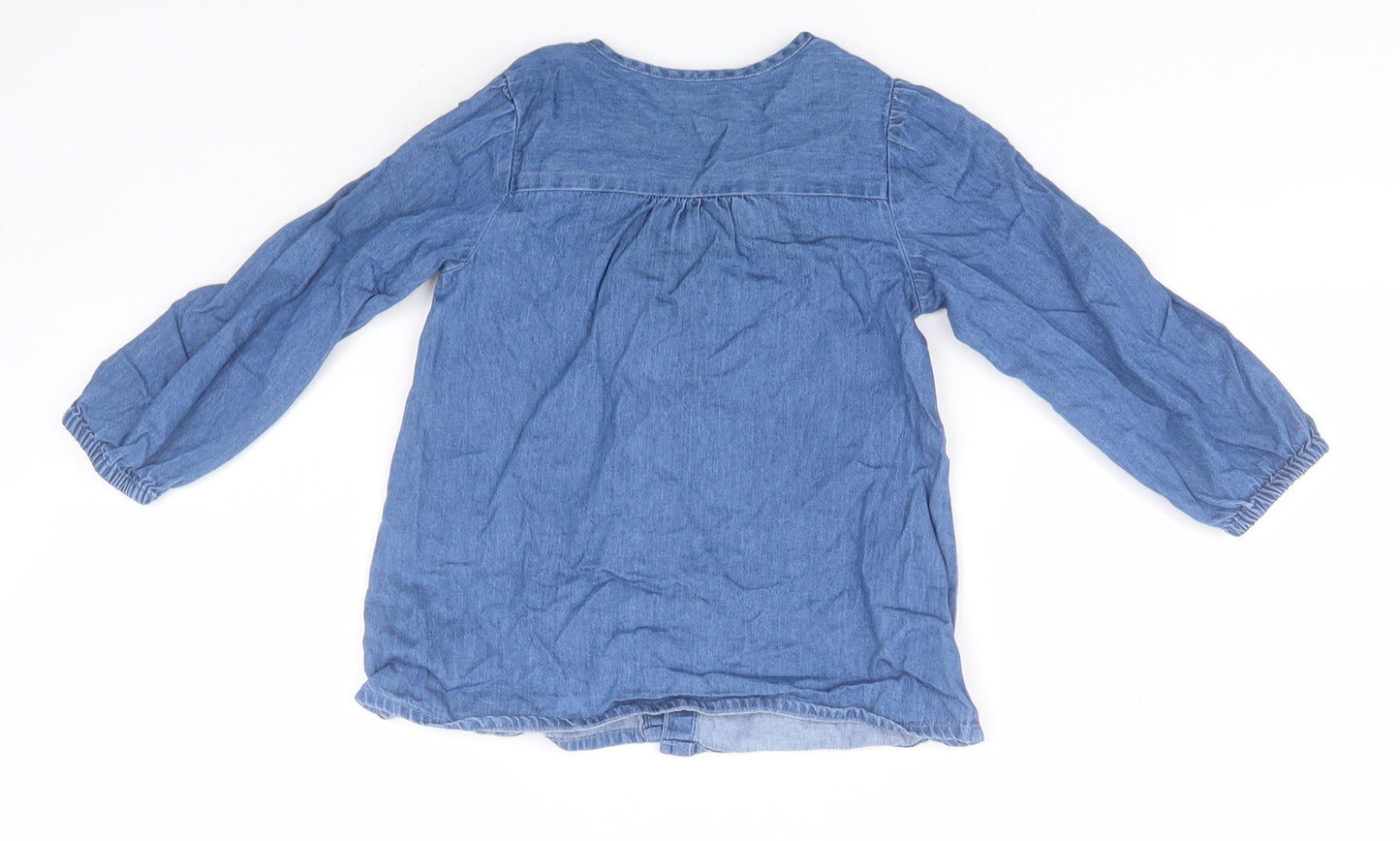 Matalan Girls Blue  Cotton Basic Button-Up Size 3-4 Years Crew Neck
