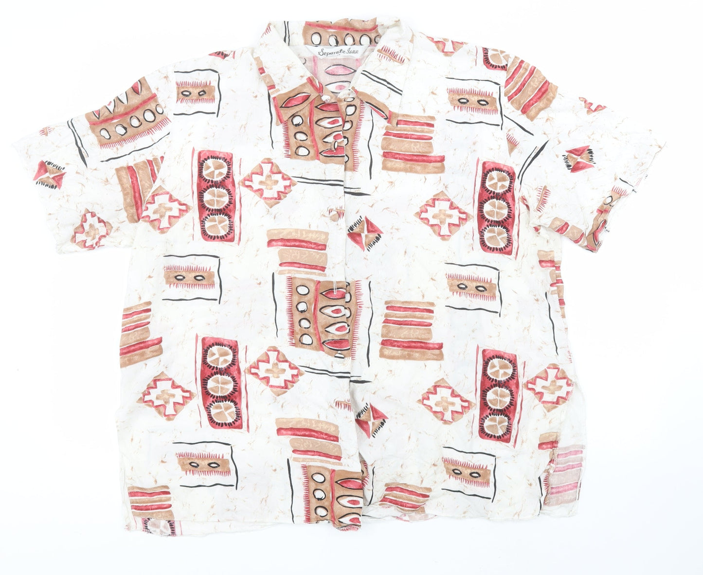 Separate Isse Womens White Geometric Viscose Basic Button-Up Size 20 Collared