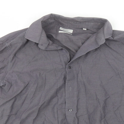 Preloved NEXT Mens Grey  Cotton  Button-Up Size 16 Collared - Detail