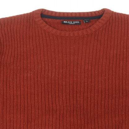 Preloved Brave Soul Mens Red Round Neck  Acrylic Pullover Jumper Size L - Detail