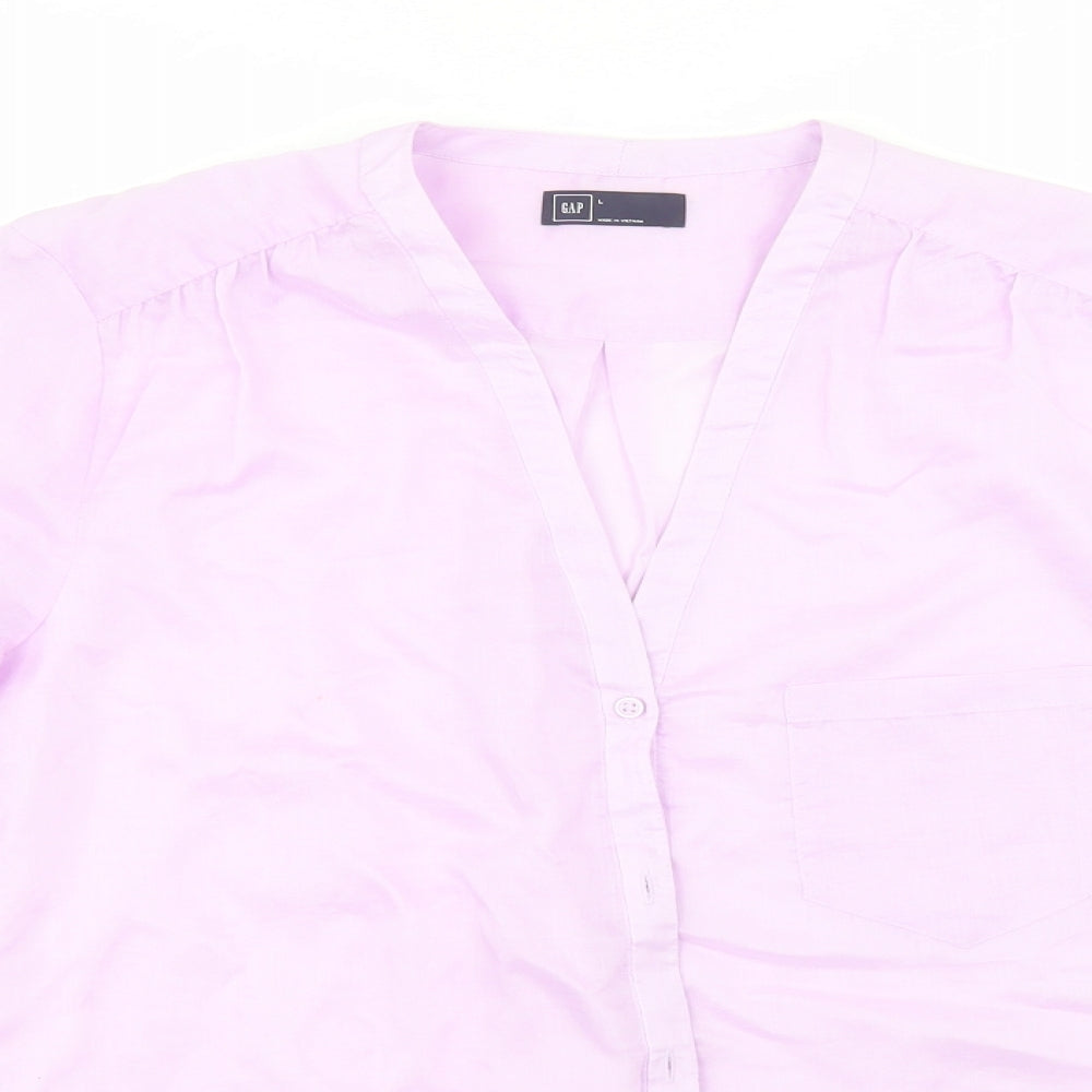 Gap Womens Blue  Lyocell Basic Button-Up Size L V-Neck