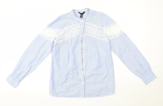 New Look Womens Blue  100% Cotton Basic Button-Up Size 6 Round Neck
