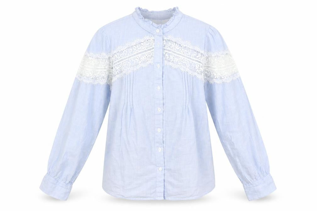 New Look Womens Blue  100% Cotton Basic Button-Up Size 6 Round Neck