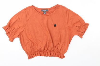 Primark Womens Orange  Polyester Basic Blouse Size M Round Neck