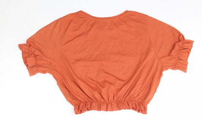 Primark Womens Orange  Polyester Basic Blouse Size M Round Neck