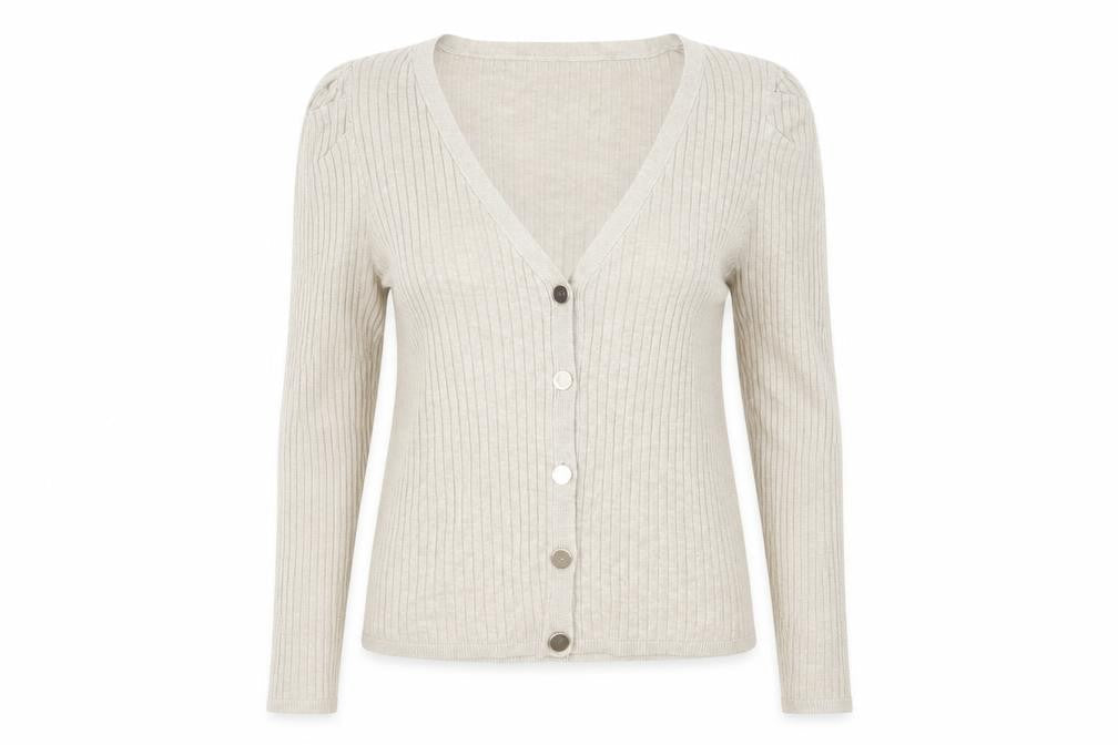 Lefties Womens Beige V-Neck  Polyester Cardigan Jumper Size M
