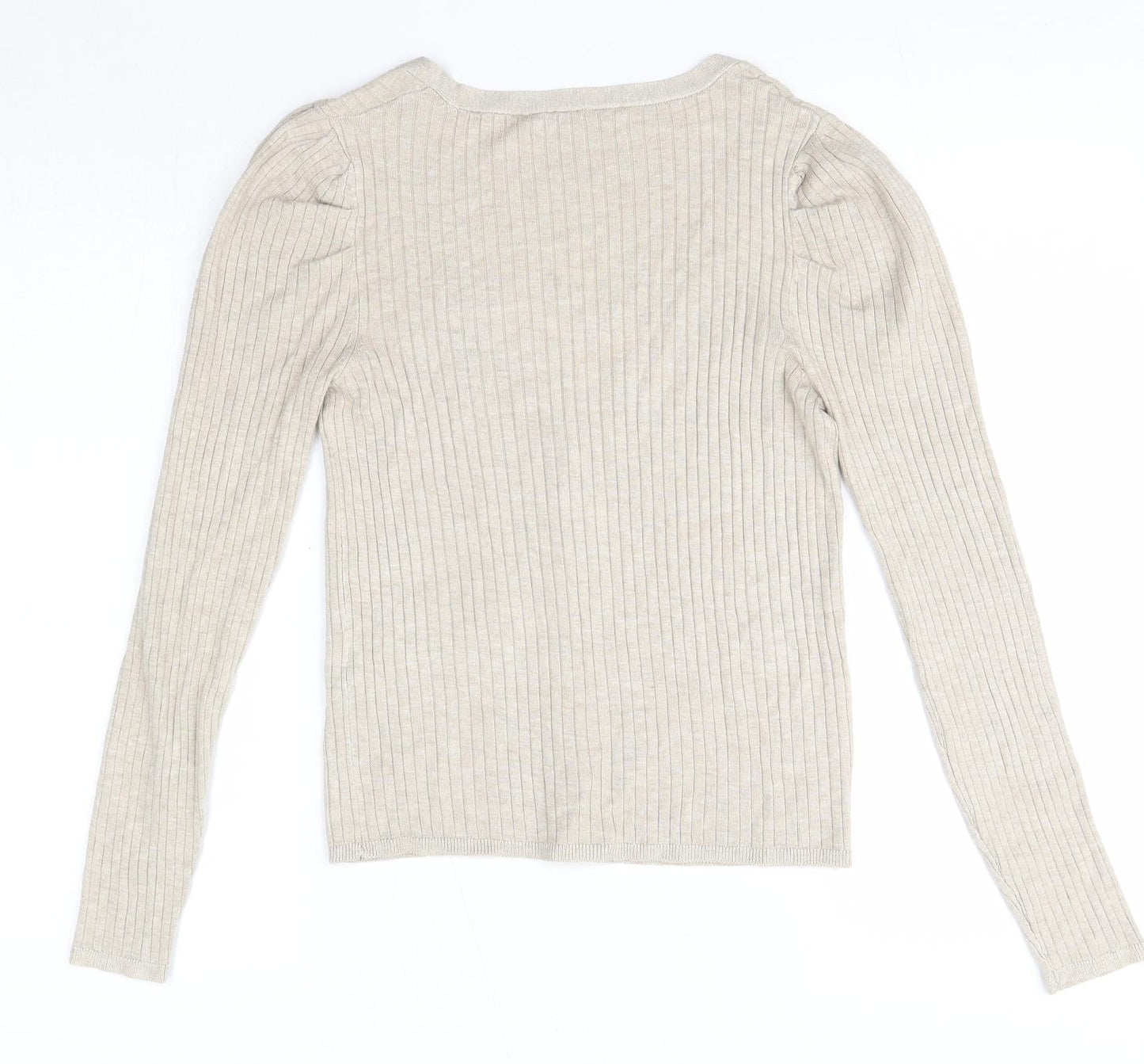 Lefties Womens Beige V-Neck  Polyester Cardigan Jumper Size M