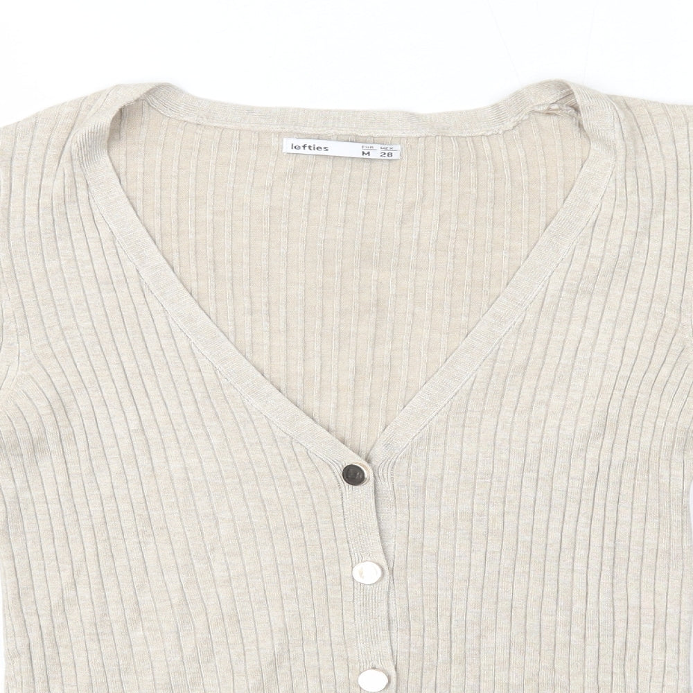 Lefties Womens Beige V-Neck  Polyester Cardigan Jumper Size M