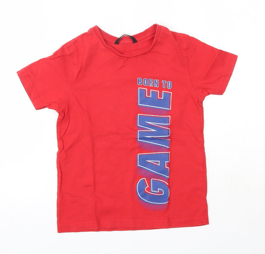 George Boys Red  100% Cotton Basic T-Shirt Size 6-7 Years Round Neck