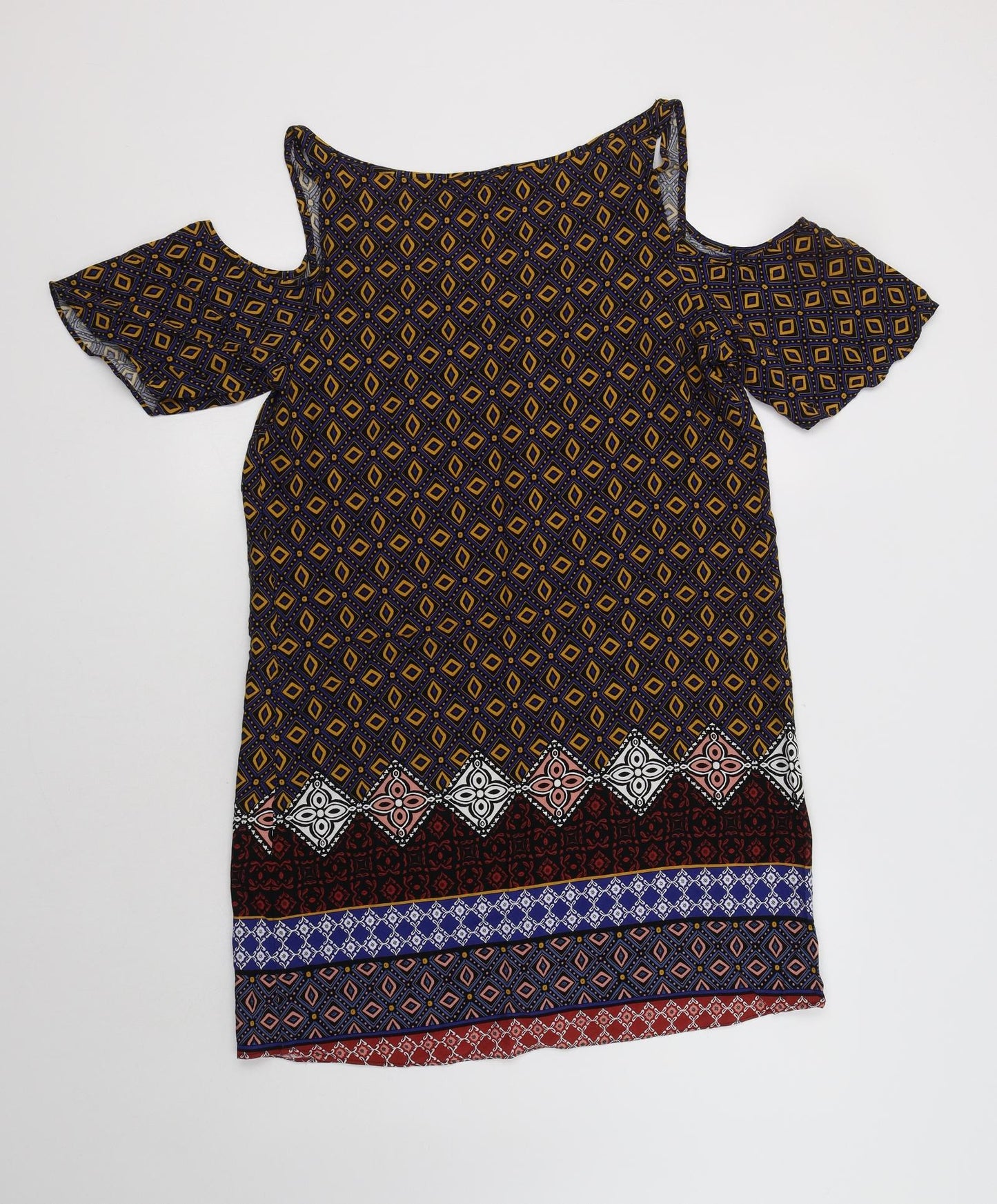 Matalan Womens Multicoloured Geometric Viscose Shift  Size 10  V-Neck  - Cold Shoulder