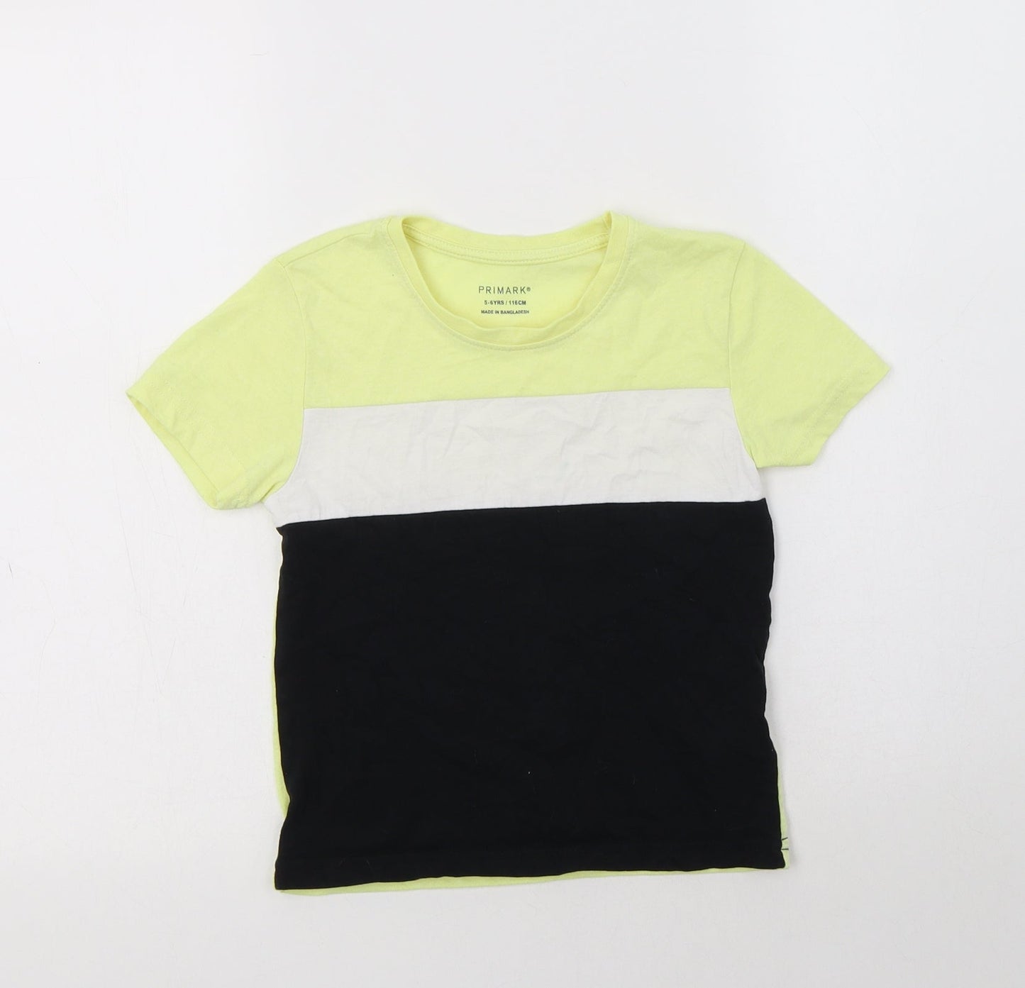 Primark Boys Yellow Colourblock Polyester Basic T-Shirt Size 5-6 Years Crew Neck