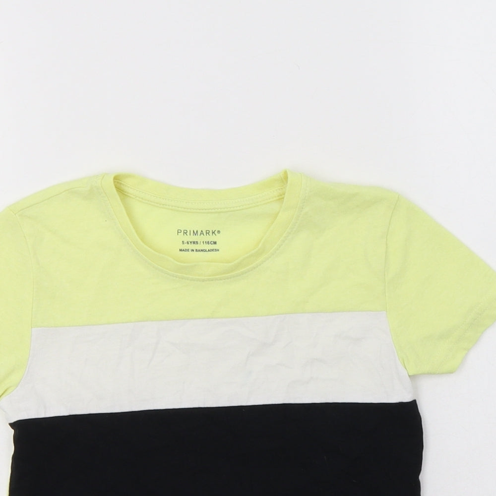 Primark Boys Yellow Colourblock Polyester Basic T-Shirt Size 5-6 Years Crew Neck