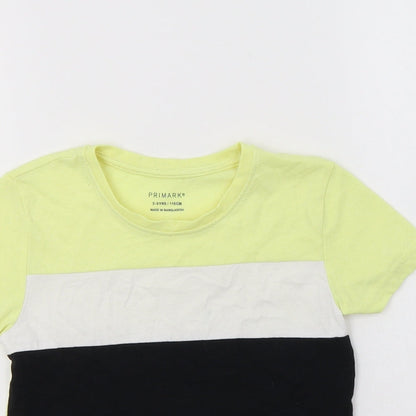 Primark Boys Yellow Colourblock Polyester Basic T-Shirt Size 5-6 Years Crew Neck