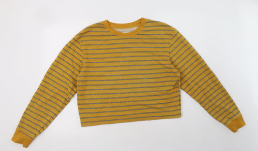 Pull & Bear Womens Yellow Striped Cotton Pullover Sweatshirt Size L